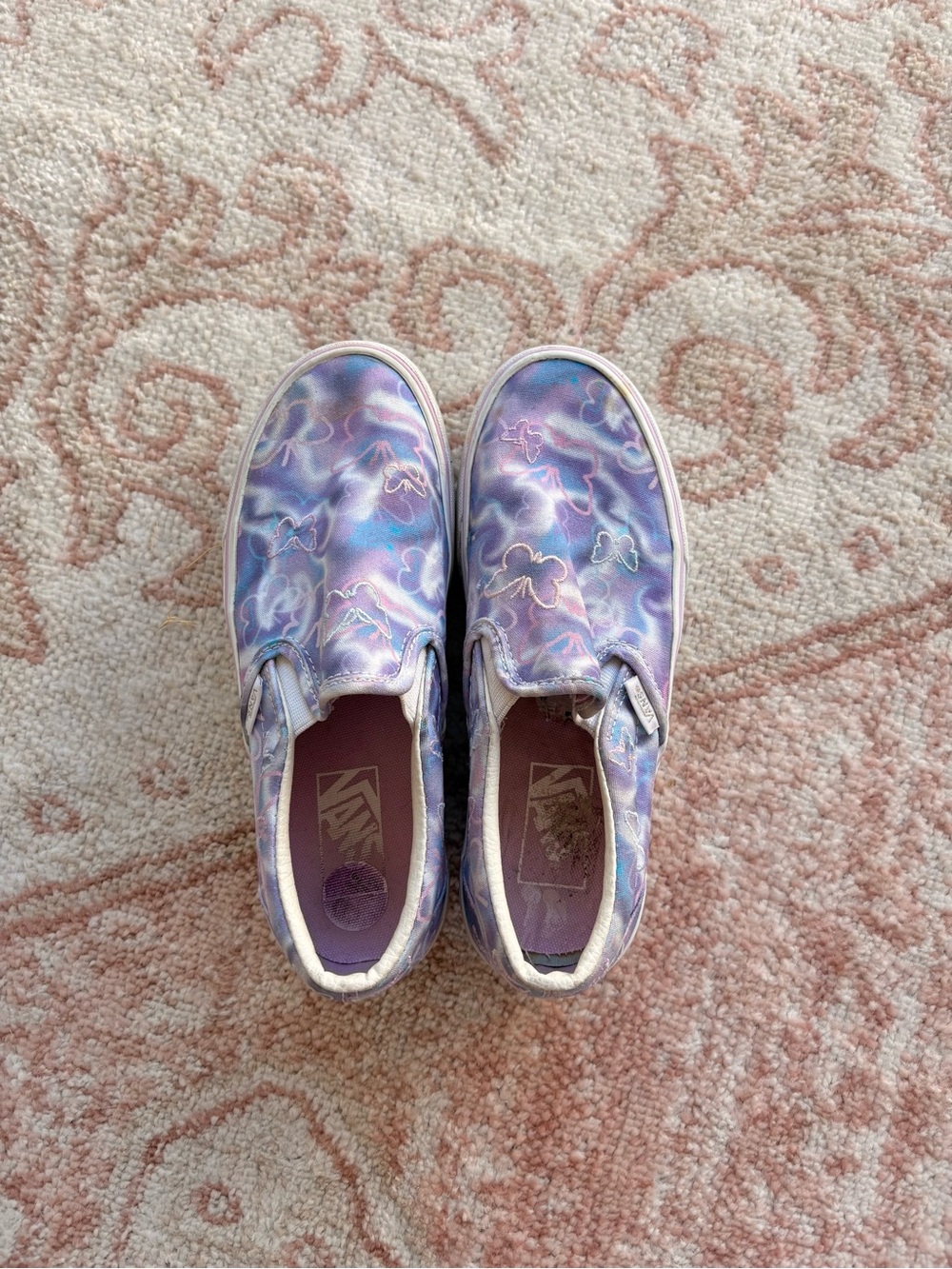 Vans Slip-On Sneakers in Iridescent Lavender and Blue Butterfly Print